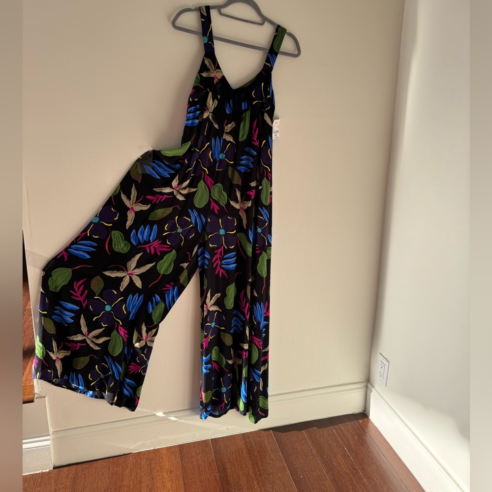Black and Blue Tropical Print Jumpsuit